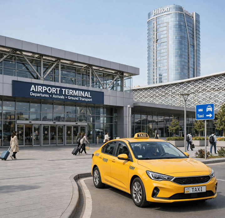 Taxi queue at airport arrivals